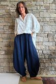 Lalli Damask Classic Tapered Barrel Leg Pant Navy